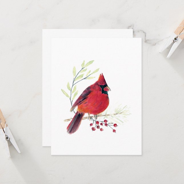 Beautiful Red Kardinal Note Card (Beautiful Red Cardinal Watercolor Colored Pencil Blank Note Cards from Jenn Steffen Art)