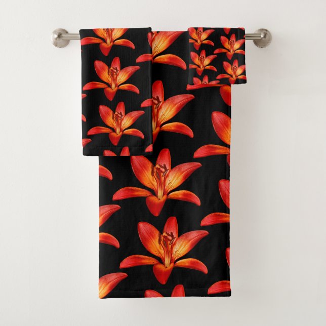 Beautiful Red Orange Asiatic Lily Gran Paradiso Badhandtuch Set (Insitu)