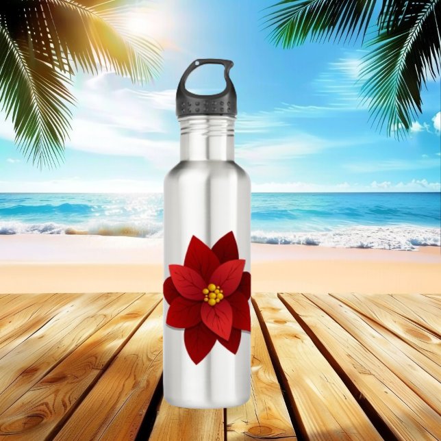 Beautiful Red Poinsettia Blume Weihnachten Edelstahlflasche (Von Creator hochgeladen)