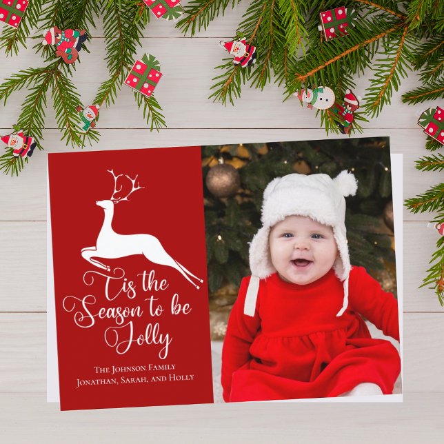 Beautiful Red Reindeer Christmas Foto Jolly Postkarte (Von Creator hochgeladen)
