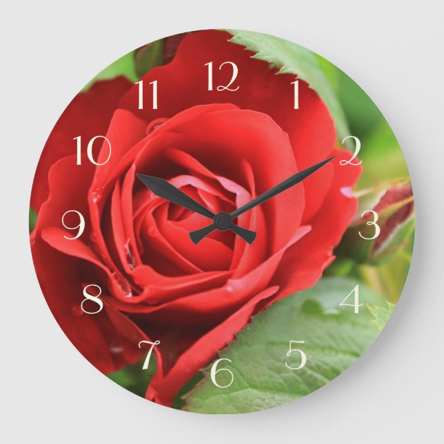 Beautiful Red Rose Flower Floral Light Numbers Große Wanduhr (Vorderseite)