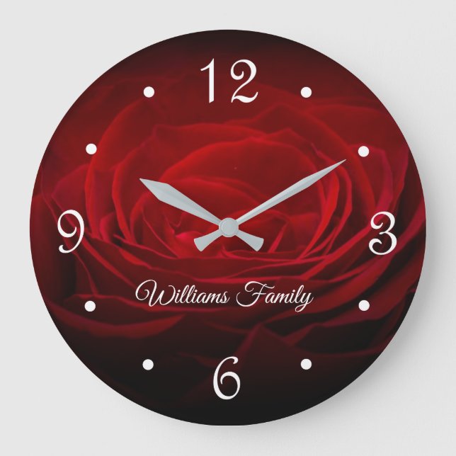 Beautiful Red Rose Große Wanduhr (Vorderseite)