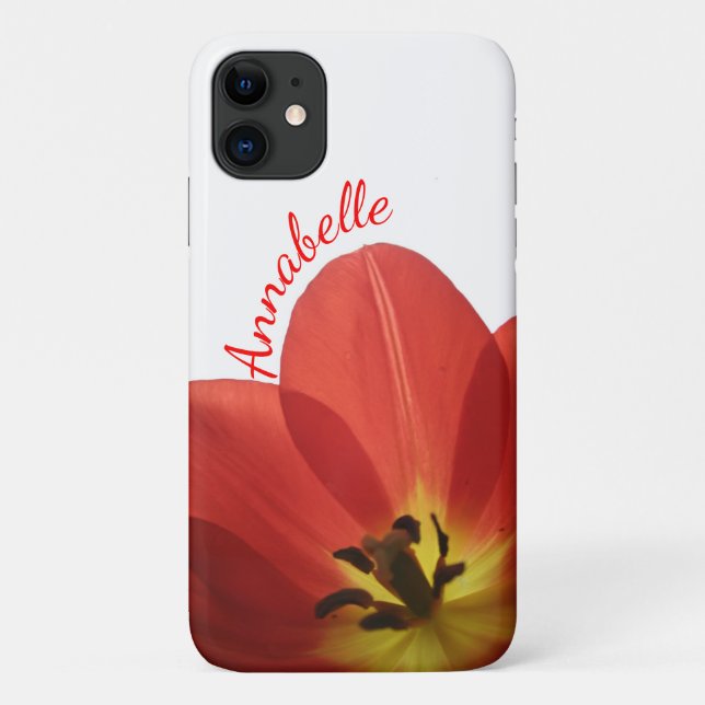 Beautiful Red Tulip mit Namen | Floral iPhone Case (Rückseite)