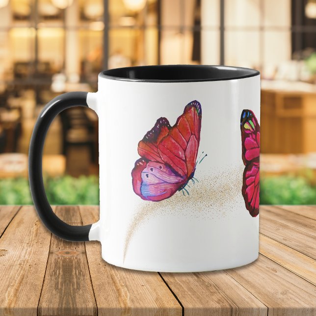 Beautiful Red Violet Gold Glitzer Butterfly Tasse (Von Creator hochgeladen)