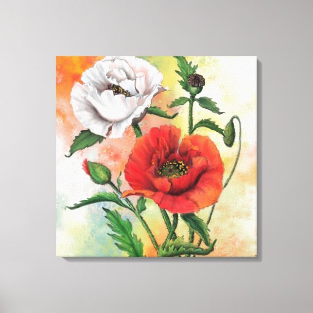 Beautiful Red White Blume Canvas Print Poppies Leinwanddruck (Vorderseite)