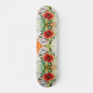 Beautiful Red White Poppies Skateboard Painting