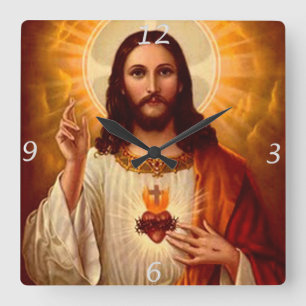 Beautiful religious Sacred Heart of Jesus image Quadratische Wanduhr