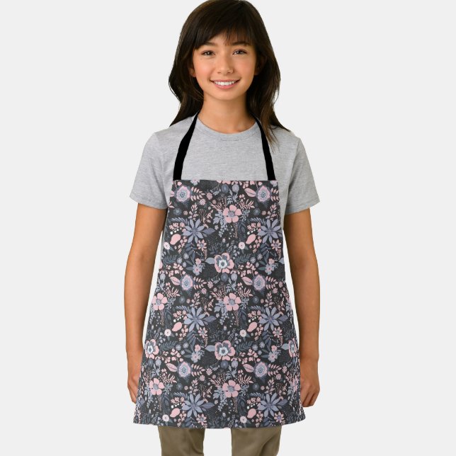 Beautiful retro style blue pastel floral pattern schürze (Insitu)