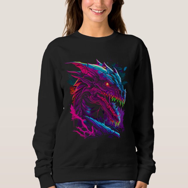 Beautiful Retrowave Dragon  Fantasy Cool Festival Sweatshirt (Vorderseite)
