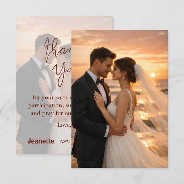 Beautiful Romantic Wedding Vows Sunset Beach Dankeskarte (Vorne/Hinten)