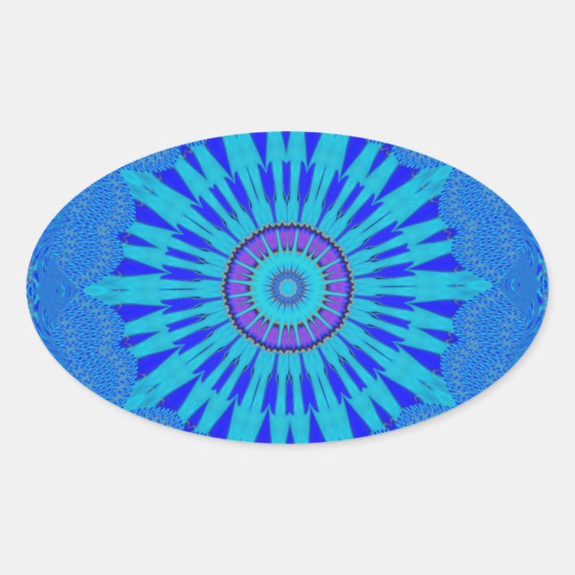 Beautiful Royal Blue Mandala Kunst, Dichtung und M Ovaler Aufkleber (Vorderseite)