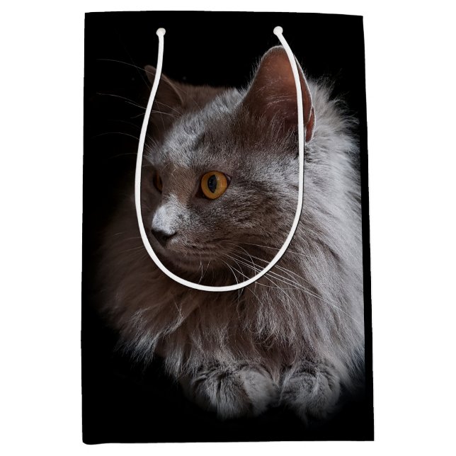 Beautiful Russian Blue Gray Cat Nebelung Mittlere Geschenktüte (Vorderseite)