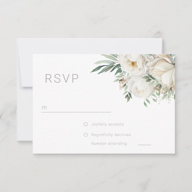 Beautiful Sage Leaf & White Flower Wedding RSVP Karte (Vorderseite)