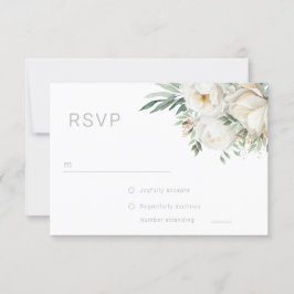 Beautiful Sage Leaf & White Flower Wedding RSVP Karte