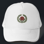 Beautiful Scandinavian Folk Art Floral Print Cap Truckerkappe<br><div class="desc">Elevate your everyday style with a touch of folk art elegance. This beautiful cap showcases a stunning Rosemaling pattern with a vibrant central red rose and detailed green leaf work on a natural canvas background. A unique accessory that blends tradition with modern style.</div>