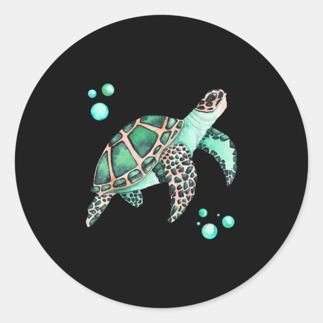 Beautiful Sea Turtle Watercolor Runder Aufkleber (Vorderseite)