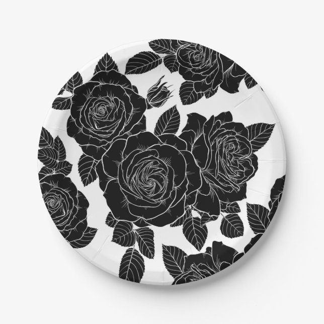 Beautiful seamless black and white monochrome patt pappteller (Vorderseite)