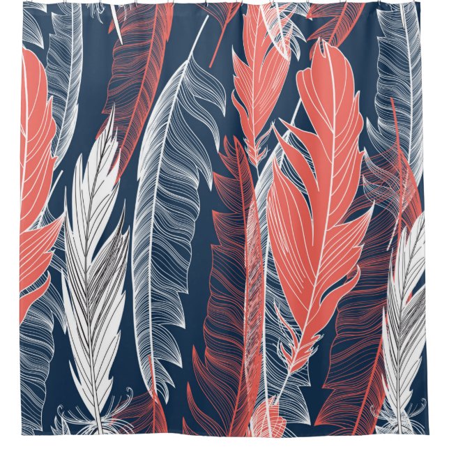 Beautiful seamless graphic pattern of feathers duschvorhang (Vorderseite)