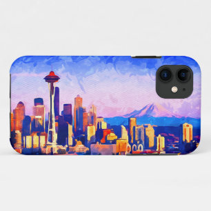 Beautiful Seattle Skyline Sunset Colors Watercolor Case-Mate iPhone Hülle