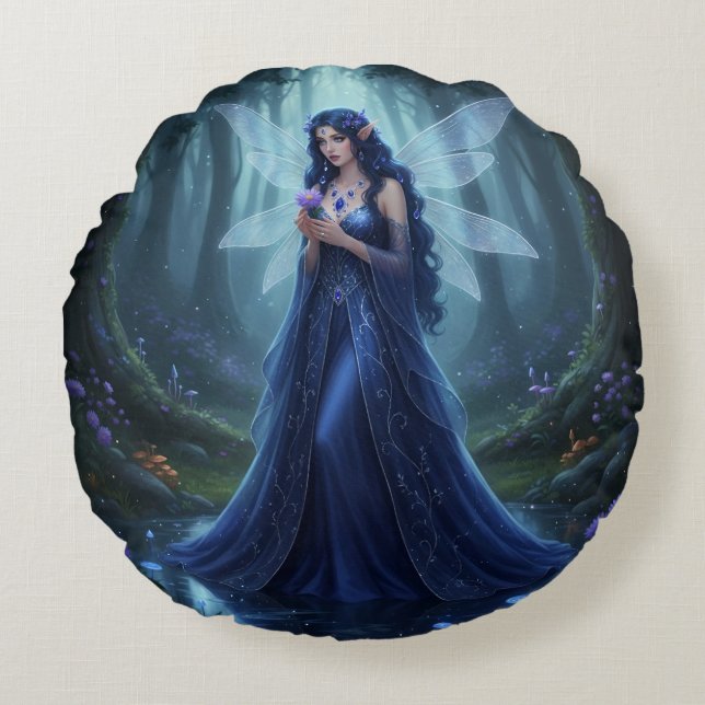 Beautiful September Sapphire Fairy Rundes Kissen (Vorderseite)