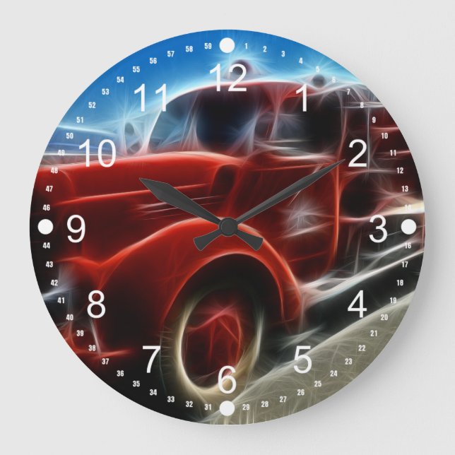 Beautiful Shiny Antique Red Fire Truck Art Große Wanduhr (Vorderseite)