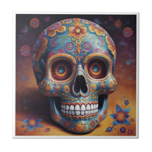 Beautiful Skull - dia de Los muertos Fliese (Vorderseite)