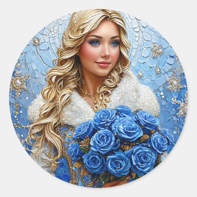 Beautiful Snow Maiden Runder Aufkleber (Vorderseite)