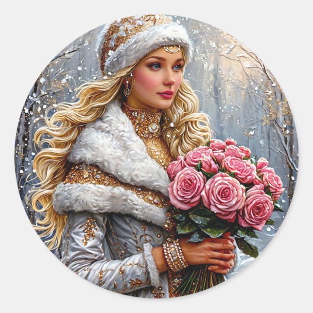 Beautiful Snow Maiden Runder Aufkleber (Vorderseite)