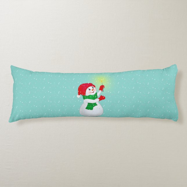 Beautiful Snowman on Light Aquamarin Body Kissen (Vorderseite)