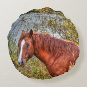 Beautiful Sorrel Mare & Lake View Equine Foto Rundes Kissen
