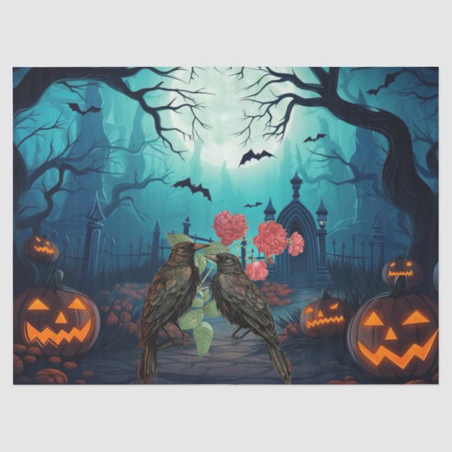 Beautiful Spooky Haunted Raven Halloween Decoupage Seidenpapier (Vorderseite)