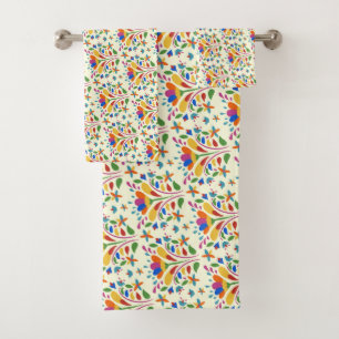 Beautiful Spring Otomi Flower Pattern cute summer Badhandtuch Set