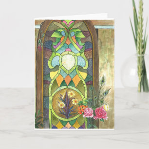 beautiful stain glass panel to congratulate weddin karte