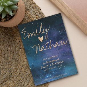 Beautiful Starry Night Gold Typography Wedding  Save The Date