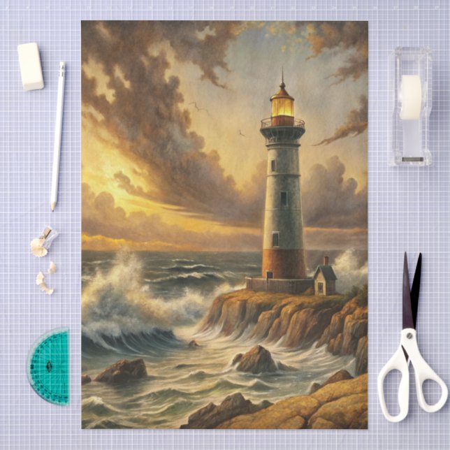 Beautiful Stormy Coastal Lighthouse Decoupage Seidenpapier (Handwerk)