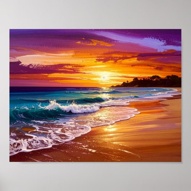 Beautiful Sunset Ocean Beach Walk Seascape Art Poster (Vorne)