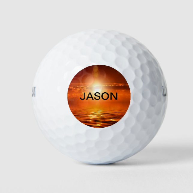 Beautiful Sunset Orange Golden Sky Sea Gold Name Golfball (Vorderseite)