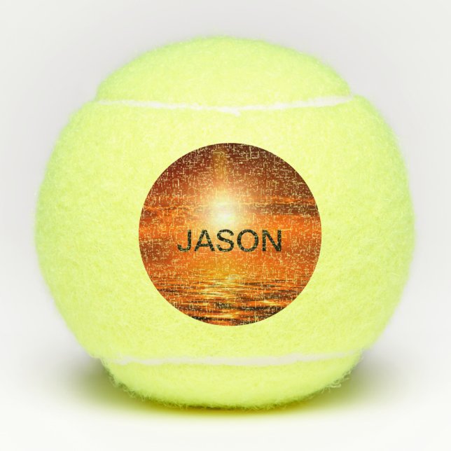 Beautiful Sunset Orange Golden Sky Sea Gold Name Tennisbälle (Vorderseite)