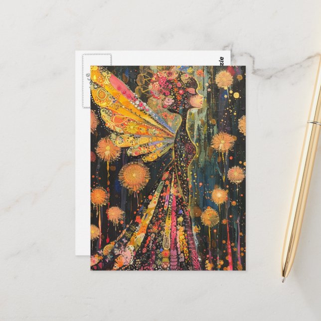 Beautiful Surreal Colorful Dandelion Fairy Postkarte (Vorderseite/Rückseite Beispiel)