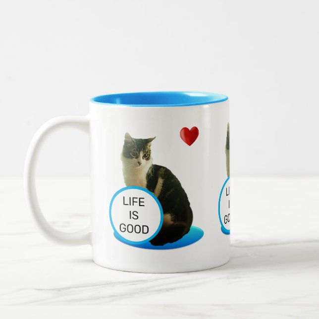 Beautiful Tabby Cat & Heart Zweifarbige Tasse (Links)