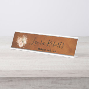Beautiful Terracotta Boho Floral Pampas Business Schreibtischnamensplakette