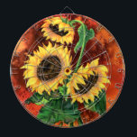 Beautiful Three Sunflowers Kunstboard - Malerei Dartscheibe<br><div class="desc">Schöne drei Sonnenblumen</div>