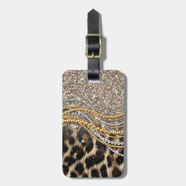 Beautiful Trendy Leopard Imitate Animal Print Gepäckanhänger (Vorderseite vertikal)