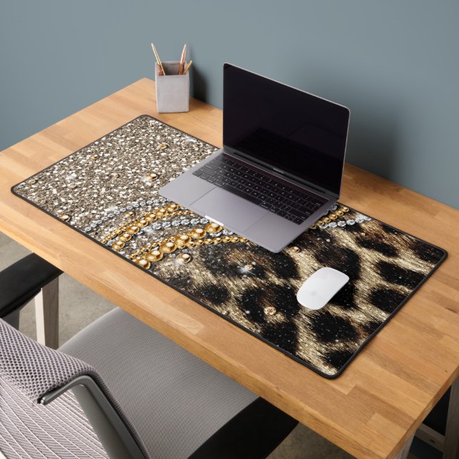 Beautiful Trendy Leopard Imitate Animal Print Schreibtischunterlage (Büro 2)