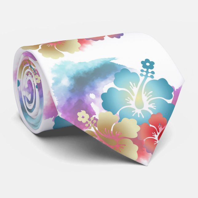 Beautiful Tropical Pastel Flowers on White Tie Krawatte (Gerollt)