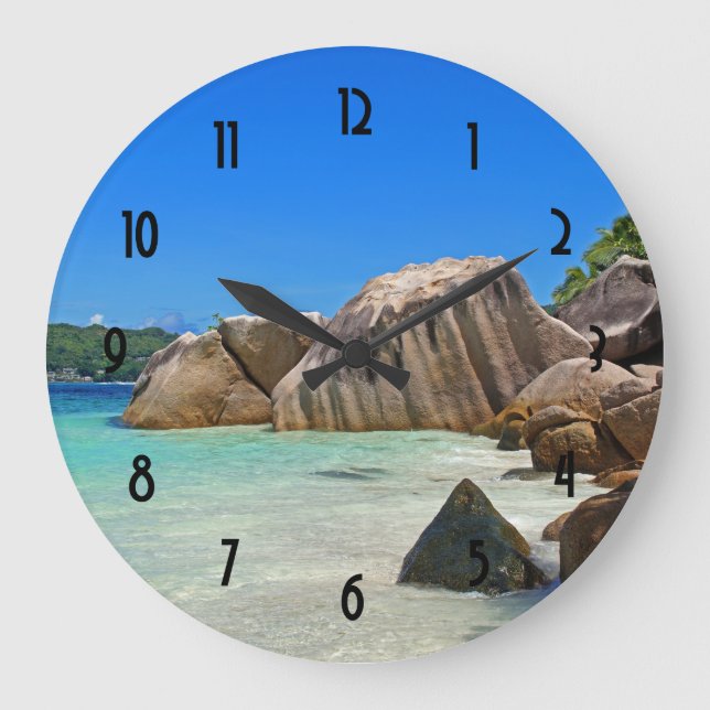 Beautiful Tropical Sea Rocky Coastline Große Wanduhr (Vorderseite)