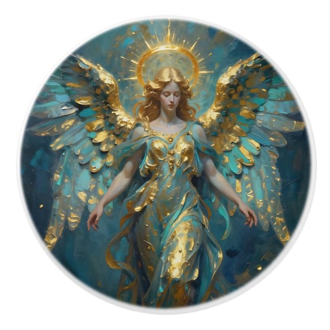 Beautiful Turquoise and Gold Angel Art Keramikknauf (Vorderseite)