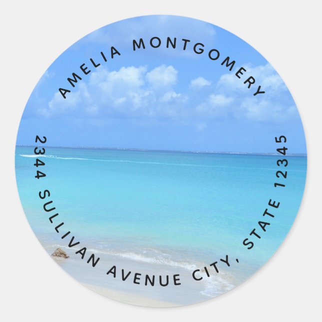 Beautiful Turquoise Tropical Beach - Address Runder Aufkleber (Vorderseite)