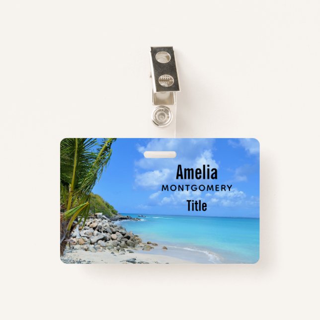 Beautiful Turquoise Tropical Beach Ausweis (Vorderseite mit Klammer)