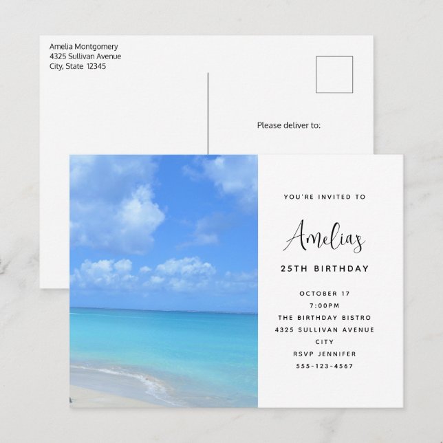 Beautiful Turquoise Tropical Beach  Birthday Postkarte (Vorne/Hinten)